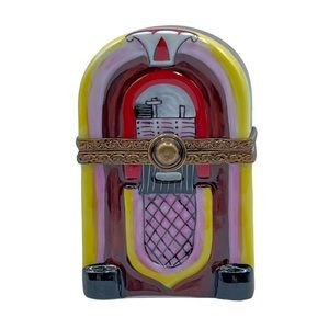Rare Vintage Limoges France Peint Jukebox Porcelain Trinket Pill Box Collectible